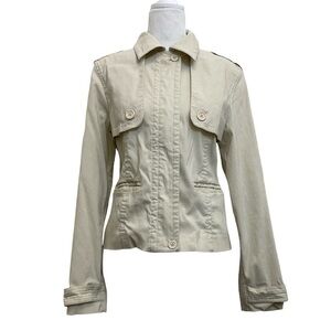 Mac & Jac Beige Retro Raincoat Style Cropped Full Zip Jacket